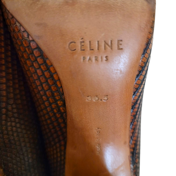 Celine Brown Lizard Platform Ankle Strap Heels Pumps 36.5 (US 6.5) Phoebe Philo - Picture 3 of 11